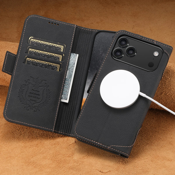 Wireless Charging Faux Leather Card Holder Stand Wallet Magnetic Button Flip Cover Phone Case For iPhone 17 Pro Max 16 15 14 13