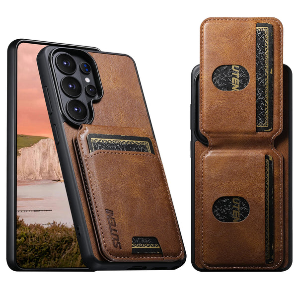SUTENI Luxury Faux Leather Oil Wax Smooth Surface Phone Case Card Holder Stand For Samsung Galaxy S26 Ultra S25 Plus S24 S23