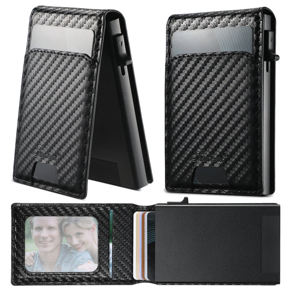 Carbon Fiber Wallet For Men Magnetic Card Holder Wallet Leather Holder Bracket Pressing the Button Automatically Ejects the Card