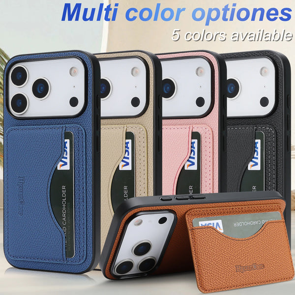 Leather Phone Case for Iphone 17 Promax 16 Pro Max 15 Plus 14 PM 13 12 17e 16e iphone17 Card Slots Holder Kickstand Phone Cover