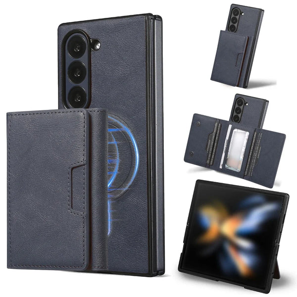 2 in 1 Case for Samsung Galaxy Z Fold 7 6 5 4 3 Fold7 Fold6 Fold5 Fold4 Magnetic Wireless Charging 7 Card Slots Phone Cover