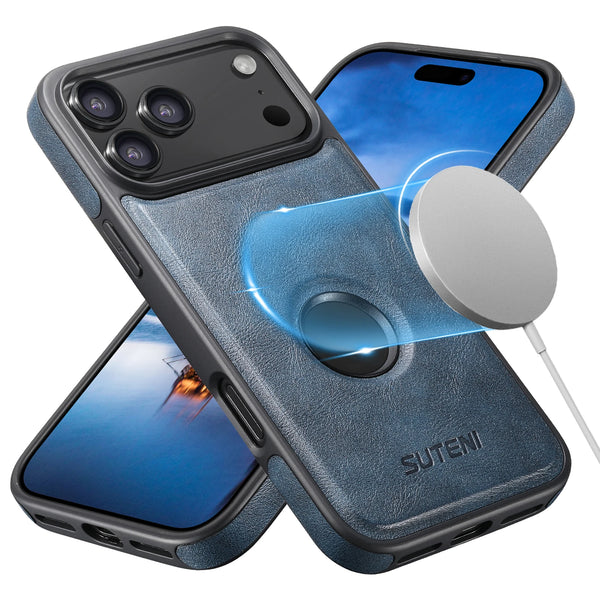 SUTENI Wireless Charging Luxury Faux Leather Magnet Phone Case For iPhone 17 Pro Max 16 Plus 15 14 13 12