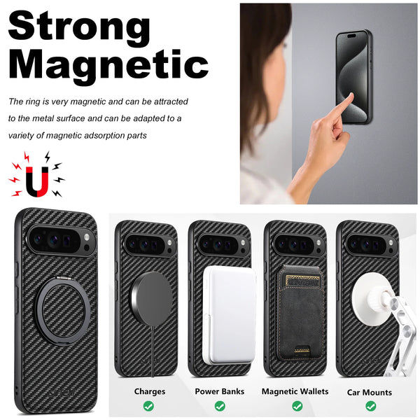 SUTENI Faux Leather Mobile Phone Case Magnet Wireless Charging 360° Rotating Stand Ring Buckle For Google Pixel 10ProXL 9 8A 7 6