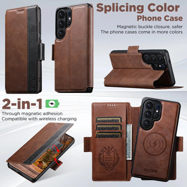 Faux Leather Wireless Charging Card Holder Stand Wallet Magnetic Flip Cover Phone Case For Samsung Galaxy S26 Ultra S25 S24 S23