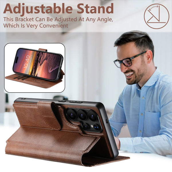 SUTENI PU Leather Wireless Charging Card Holder Stand Wallet Magnetic Flip Cover Phone Case For Samsung Galaxy S25 Ultra S24 S23