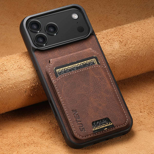 SUTENI Luxury Faux Leather Stand Card Holder Phone Case Frosted Feel For iPhone 17 Pro Max 16 Plus 15 14 13 12