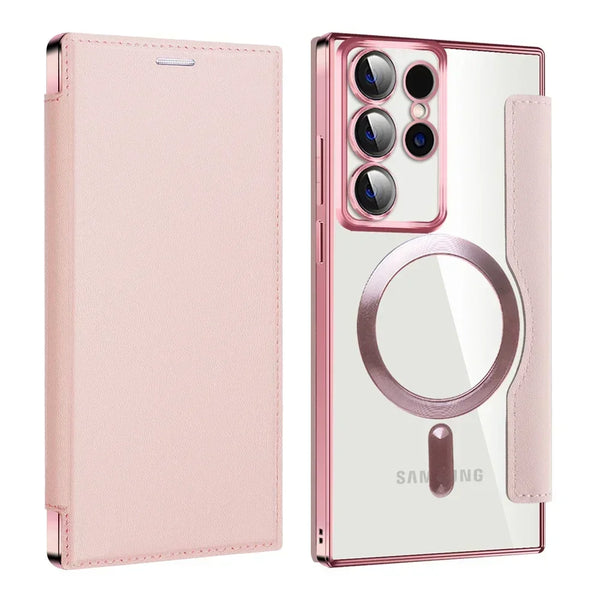 Flip Case For Samsung Galaxy S25 S22 S23 S24 Ultra Plus S23 FE S25U Magnetic Wireless Charging Shell PU Leather Card Clip Cover