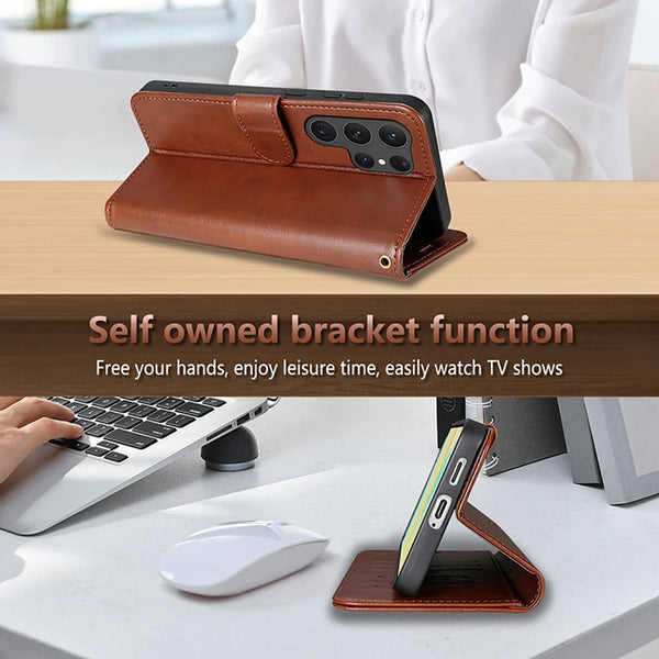 Flip Leather Case For Samsung Galaxy S25 Ultra Edge S4 Plus S23 Fe S22 S25U S24U S23U Wallet Case Cash Cards Slots Phone Cover