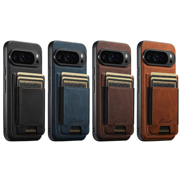 SUTENI Magnet Wireless Charging Card Holder Stand Luxury Faux Leather Phone Case For Google Pixel 10 Pro XL 9 8A 7 6