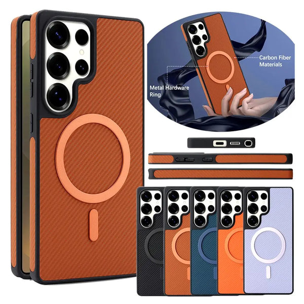 Carbon Fiber Pattern Phone Case For Samsung Galaxy S25 Ultra 24 Plus S23 S22U S25U S24U S23U Wrieless Charging Phone Cover