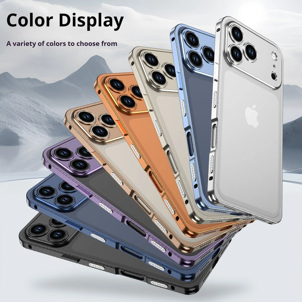 Luxury Metal Alloy Lens Protect Frame Phone Case For iPhone 17 Air 16 15 14 13 12 Pro Max Plus Silicone Lining Shockproof Bumper