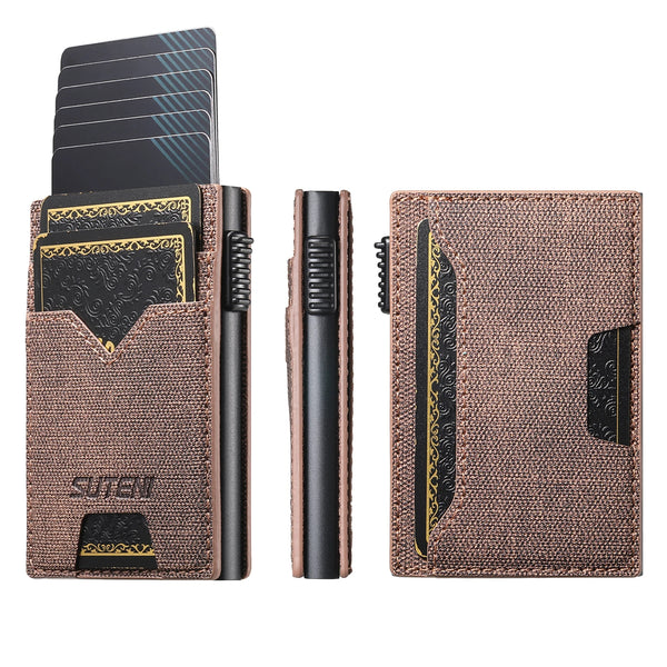 SUTENI For Men Wallet Card Slot  Faux Leather Wallet Card Box Pressing The Button Automatically Ejects The Card