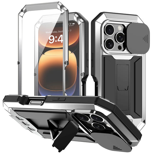 Rugged Metal Phone Case For iPhone Air 17 16e 16 Pro Max Heavy Military Shockproof Shell Slide Camera Cover Screen Protect