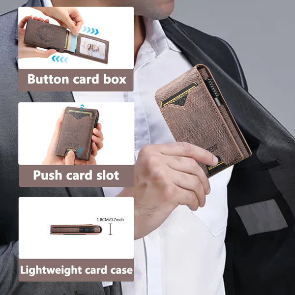 SUTENI Faux Leather For Men Wallet Card Slot Wallet Flip Cover Card Box Pressing The Button Automatically Ejects The Card