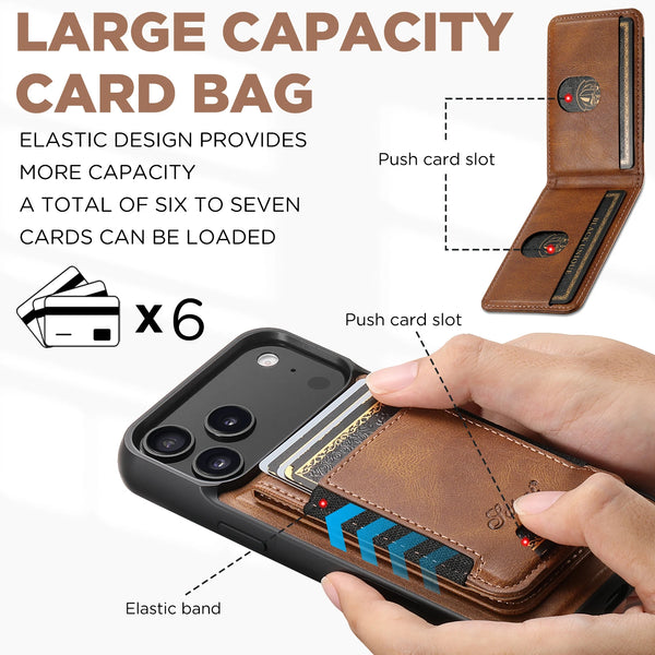 SUTENI Faux Leather Phone Case Wireless Charging Magnet Card Holder Stand For iPhone 17 Pro Max 16 Plus 15 14 13 1215 14 13 12