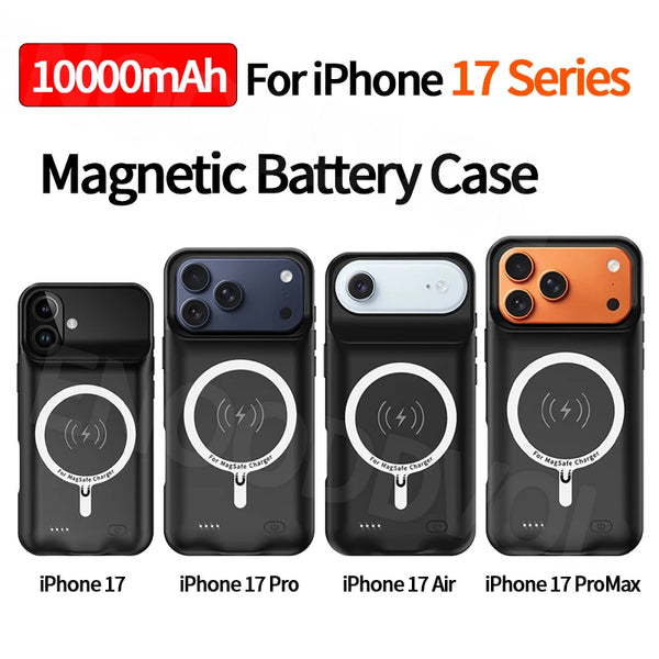 10000mAh Magnetic Battery Case for iPhone 17 Air 17 Pro Max Portable Charger Case Wireless Charging Power Bank Charger Cover