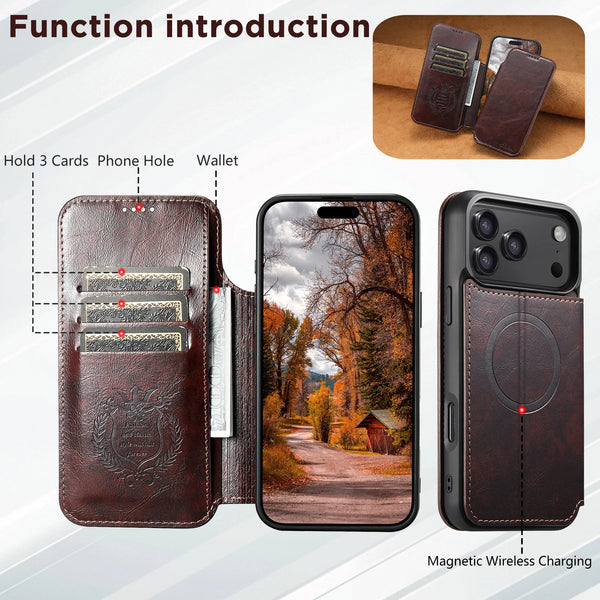 Faux Leather Wireless Charging  Card Holder Stand Wallet Magnetic buckle Phone Case For iPhone 17 Pro Max 16 Plus 15 14 13 12