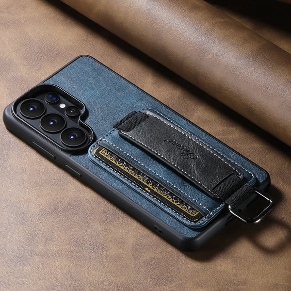 SUTENI Phone Case Wrist Strap Ring Buckle Faux Leather Card Holder Stand For Samsung Galaxy S26 Ultra S25 Plus S24 S23