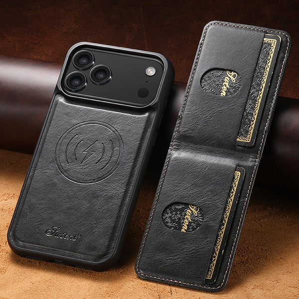 SUTENI Faux Leather Phone Case Wireless Charging Magnet Card Holder Stand For iPhone 17 Pro Max 16 Plus 15 14 13 1215 14 13 12