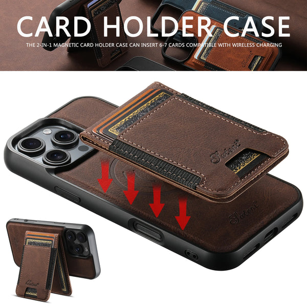 SUTENI Magnet Wireless Charging Card Holder Stand Luxury Faux Leather Phone Case For iPhone 17 Pro Max 16 Plus 15 14 13 12