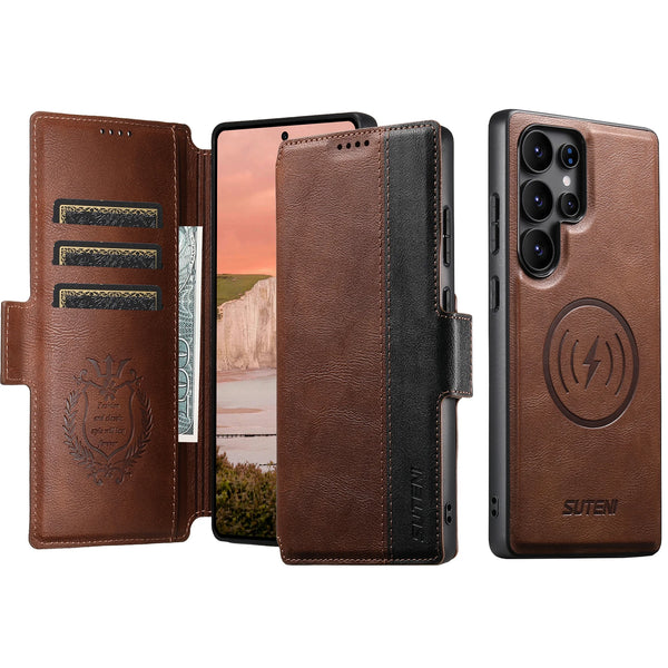 Faux Leather Wireless Charging Card Holder Stand Wallet Magnetic Flip Cover Phone Case For Samsung Galaxy S26 Ultra S25 S24 S23