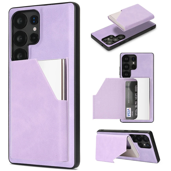 Magnetic Leather Case for Samsung Galaxy S25 Ultra Edge S24 Plug 23 + S25Ultra S25U S24U 5G Mirror Card Holder Phone Cover