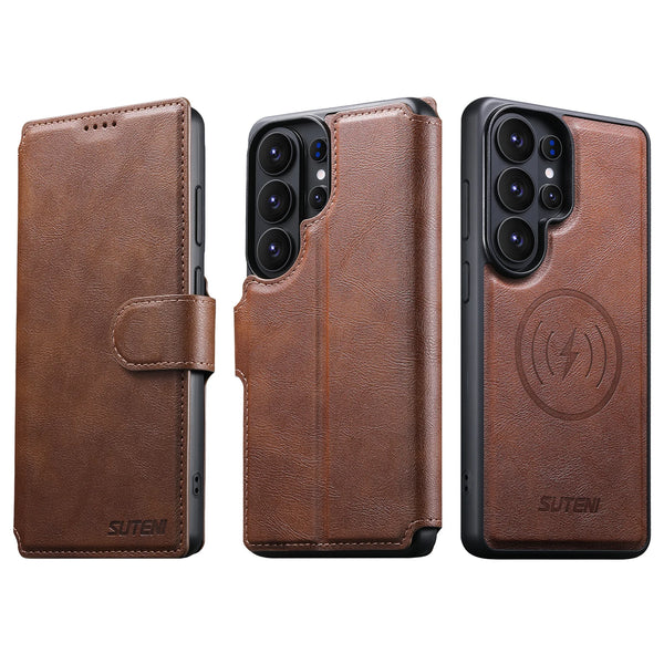 Faux Leather Wireless Charging Card Holder Stand Wallet Magnetic Flip Cover Phone Case For Samsung Galaxy S26 Ultra S25 S24 S23