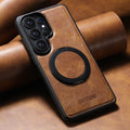Magnet Wireless Charging Phone Case Oil Wax Faux Leather 360° Rotating Stand Buckle For Samsung Galaxy S26 Ultra S25 S24 S23 S22