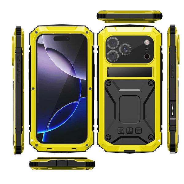 360 Protective Sturdy Military Metal Case for iPhone 17 Pro / Air / 16 Pro Max Shockproof Tempered Glass Built-in Silicone Cover