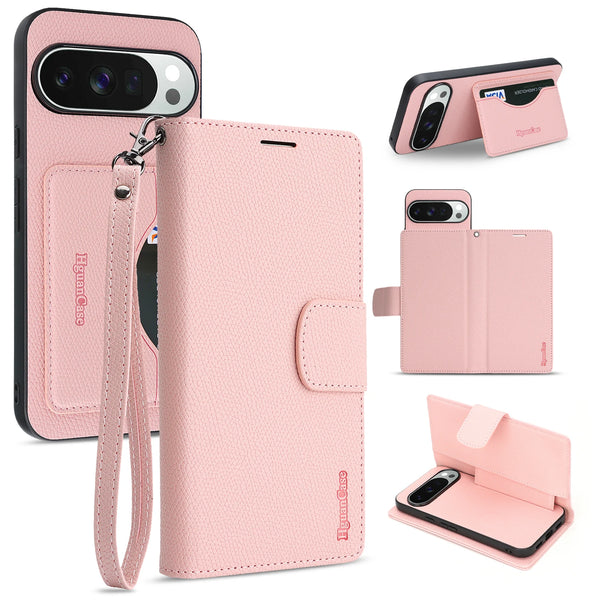 2 in 1 Leather Wallet Case for Google Pixel 10 10Pro 10A 9 9Pro 9A Pro XL ProXL Cash Card Slots Phone Cover WIth Hand Strap