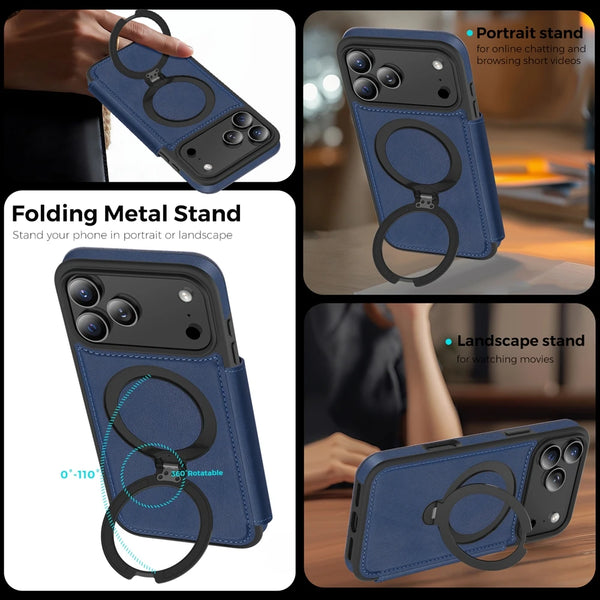 Kickstand Flip Leather Case for  iphone 17 Promax Air 16 Promax 15 Plus 14 13 12 Magsafe Card Slots Cards Holder Phone Cover