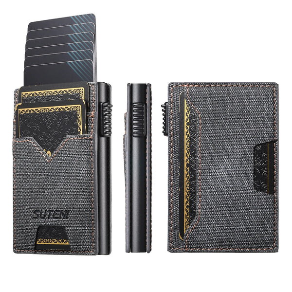 SUTENI For Men Wallet Card Slot  Faux Leather Wallet Card Box Pressing The Button Automatically Ejects The Card