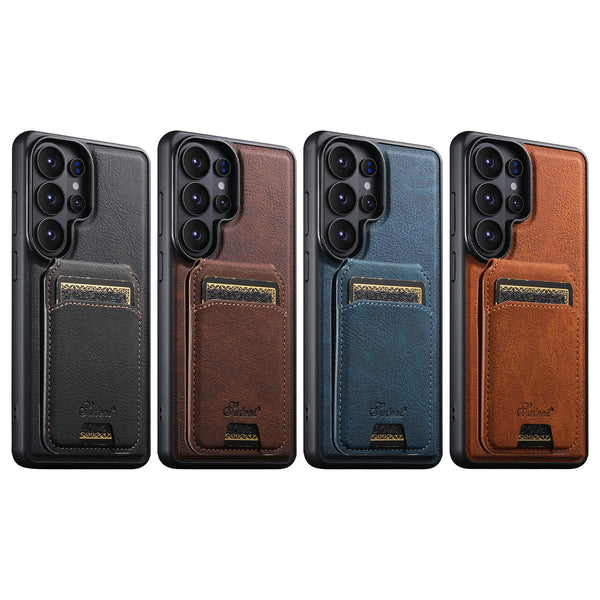 SUTENI Wireless Charging Phone Case Magnet Card Holder Stand Faux Leather For Samsung Galaxy S26 Ultra S25 Plus S24 S23+