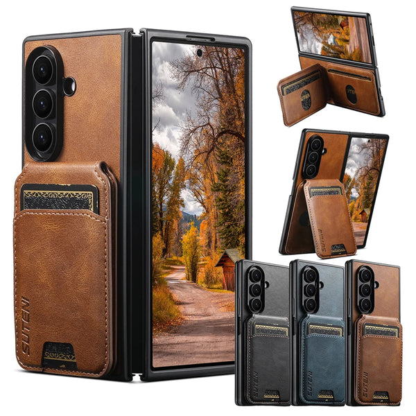 Leather Case for Samsung Galaxy Z Fold 7 6 5 Fold7 Fold6 Fold5 Kickstand Card Slots Bag Cards Holder Anti-Fall Phone Cover