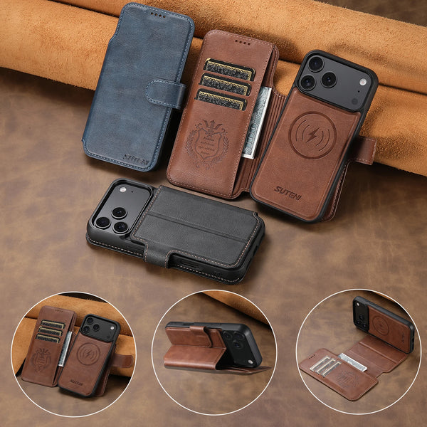 2 In 1 Leather Flip Case For iphone 17 Air Promax 16 Plus 15 Pro Max 14 13 12 Magsafe Card Slots Holder Magnetic Phone Cover