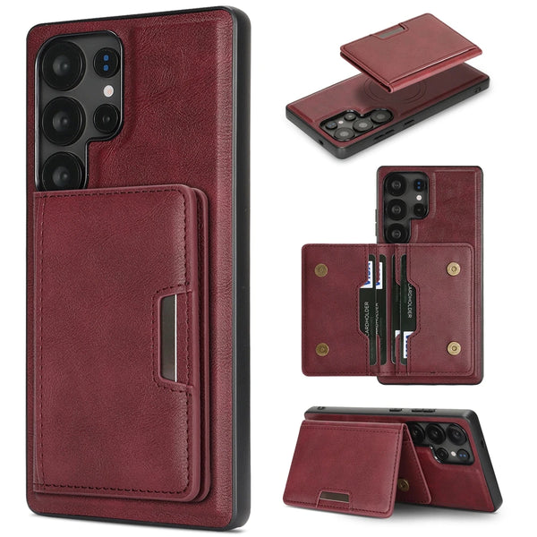 2 In 1 Magnetic Phone Cover for Samsung S25 S24 Ultra Edge Plug S23 + S25Ultra S25U S23U 5G Kickstand Cards Bag Slots Phone Case