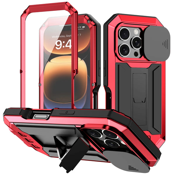 Rugged Metal Phone Case For iPhone Air 17 16e 16 Pro Max Heavy Military Shockproof Shell Slide Camera Cover Screen Protect