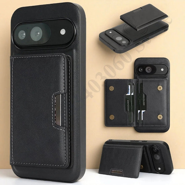 2 in 1 Leather Case For Google Pixel 8 8A 8Pro 9 9Pro 10 10pro Pro XL 9A 10A Magnetic Wireless Charging Cards Slots Phone Cover