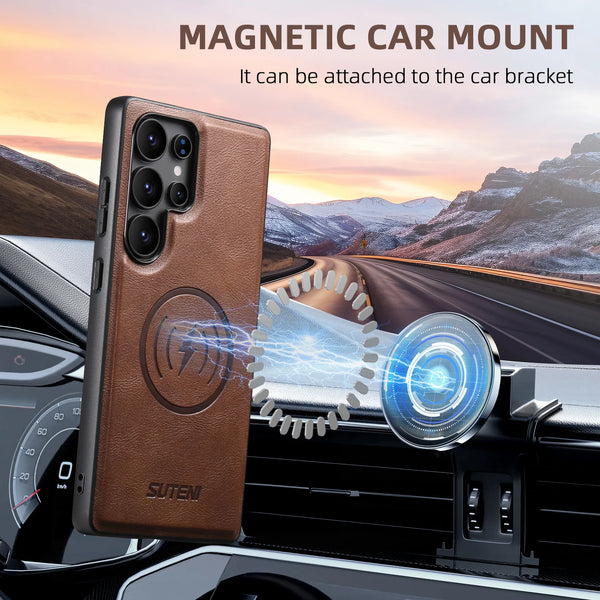 SUTENI Frosted Feel PU Leather Magnet Wireless Charging Phone Case For Samsung S26 Ultra S25 S24 S23 S22