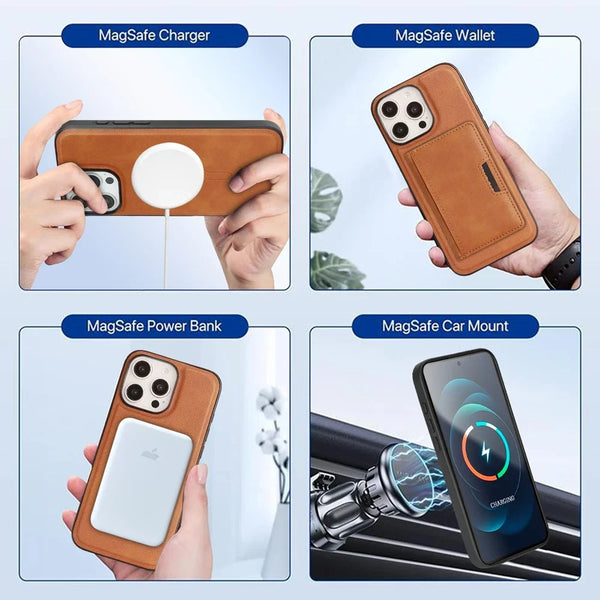 2 in 1 Magsafe Leather Case for Iphone 17 16 ProMax 15 Plus 14 Pro Max 13 12 16e iphone17 Air Kickstand Magnetic  Phone Cover