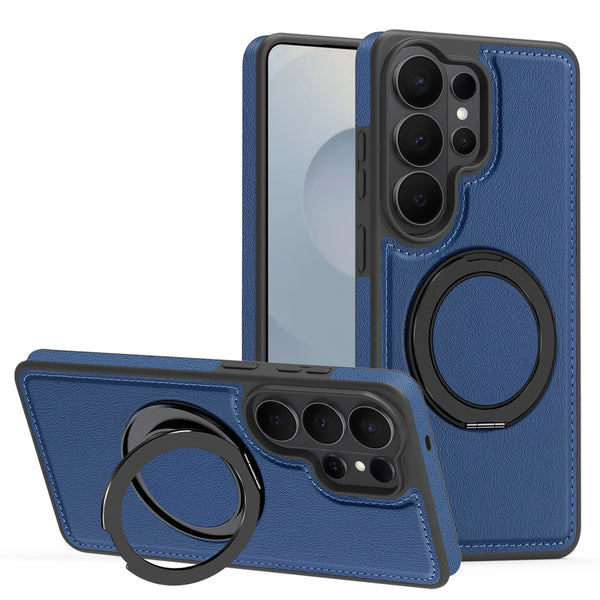 Wireless Charging 360 Ring Buckle Leather Case for Samsung Galaxy S26 Ultra S25 Edge S24 Plus S23 S22 KickStand Phone Cover
