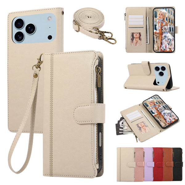 Crossbody Leather Case for iphone 17 Promax Air 16 Pro Max 15 Plus 14 13 12 iphone17 Iphone16 Card Slots Wallet Phone Cover
