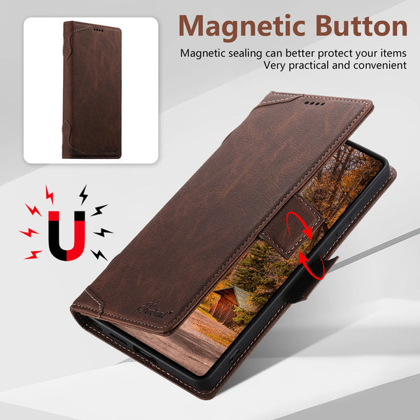 Wireless Charging Faux Leather Card Holder Stand Wallet Magnetic Button Flip Cover Phone Case For Samsung Galaxy S26 Ultra S25