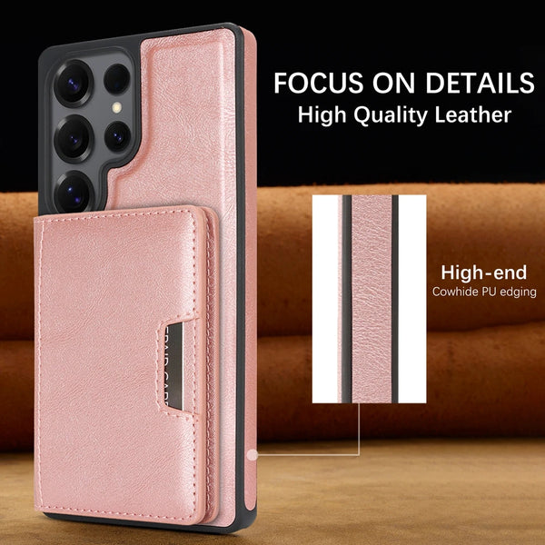 2 in 1 Wireless Charging Leather Case for Samsung Galaxy S25 Ultra S23 Plus S24 S22 Magnetic Cards Holder Card Slots Phone Cover