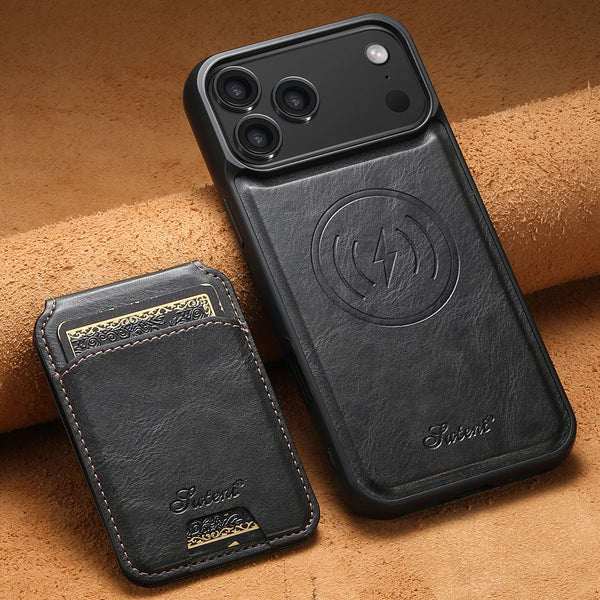 SUTENI Wireless Charging Faux Leather Magnet Card Holder Stand Picture Frame Phone Case For iPhone 17 Pro Max 16 Plus 15 14 13
