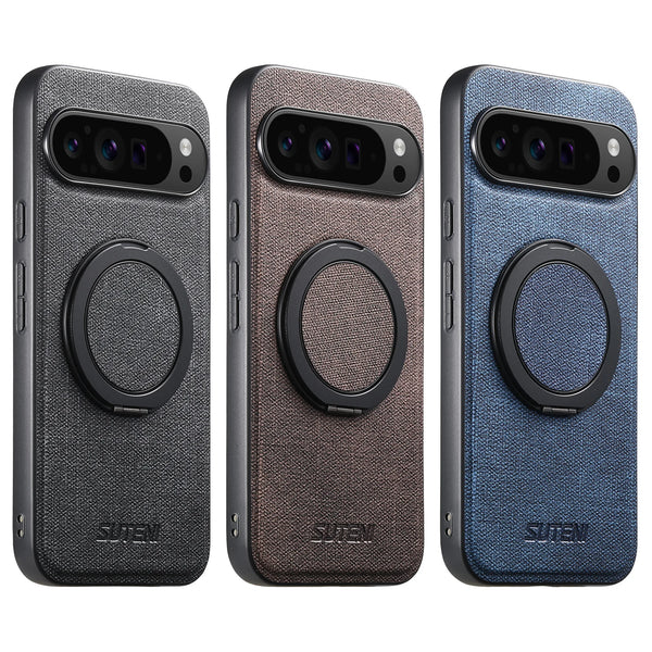 Faux Leather Magnet Wireless Charging Phone Case 360° Rotating Stand Ring Buckle Frosted Feel For Google Pixel 10 Pro XL 9 8A 7