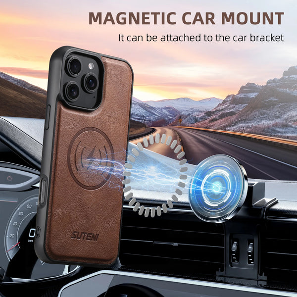 SUTENI Frosted Feel Faux Leather Magnet Wireless Charging Phone Case For iPhone 17 Pro Max 16 Plus 15 14 Pro 13 12