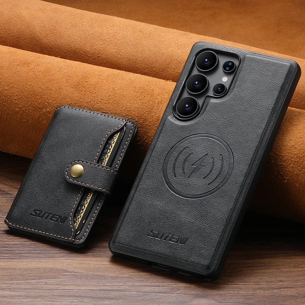 SUTENI Wireless Charging Luxury PU Leather Magnetic Buckle Phone Case Card Holder Stand For Samsung S26 Ultra S25 S24 S23 S22