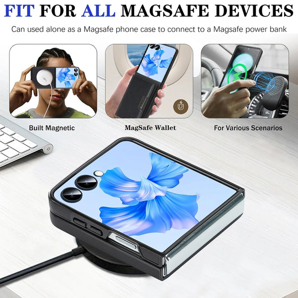 2 In 1 Magnetic Leather Case For Samsung Galaxy Z Flip 7 6 5 4 3 Cards Holder Card Slots Kickstand Wireless Charging Phone Cover