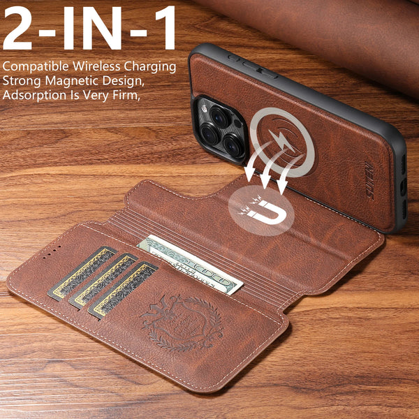 SUTENI Faux Leather Wireless Charging Card Holder Stand Wallet Magnetic Flip Cover Phone Case For iPhone 16 Pro Max 15 Plus 14